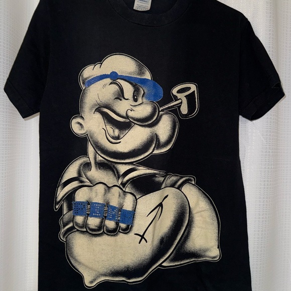 Other - Black Graphic T-Shirt with Cartoon Print small men’s popeye shrit